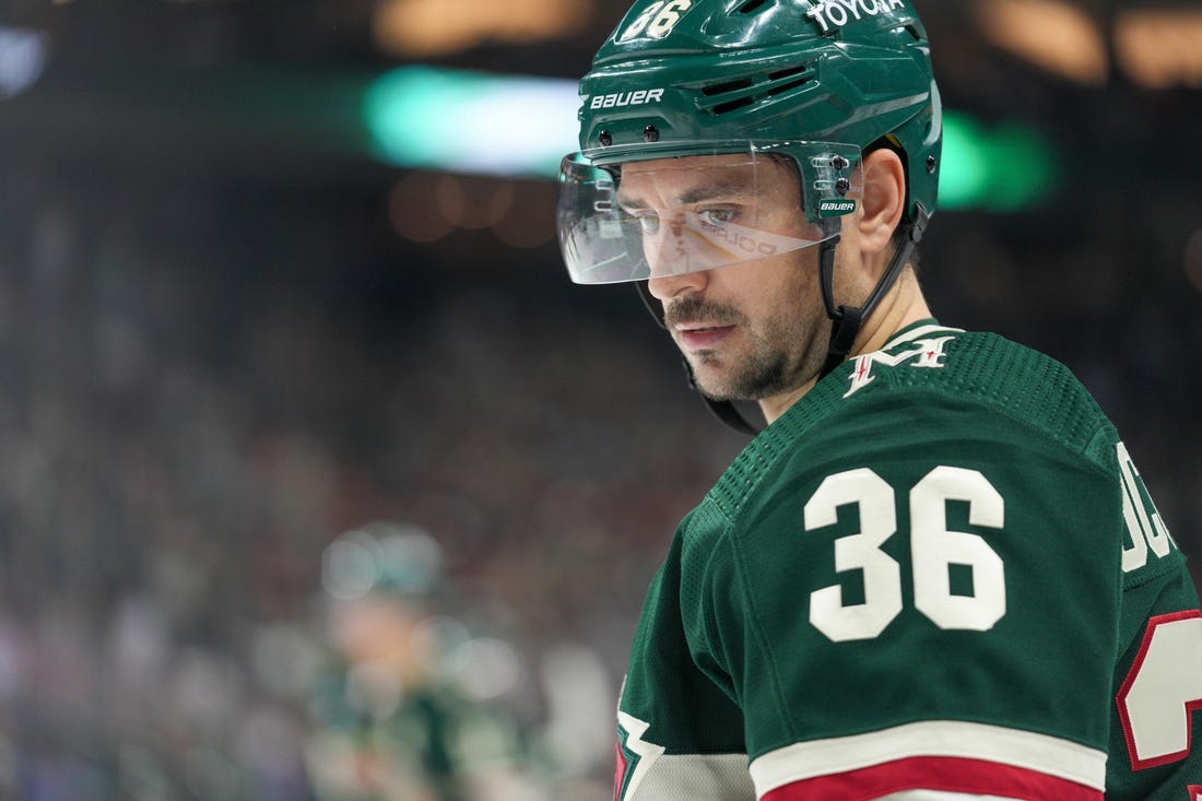 Oct 19, 2023; Saint Paul, Minnesota, USA; Minnesota Wild right wing Mats Zuccarello (36) in action against the Minnesota Wild in the first period at Xcel Energy Center. Mandatory Credit: Matt Blewett-USA TODAY Sports