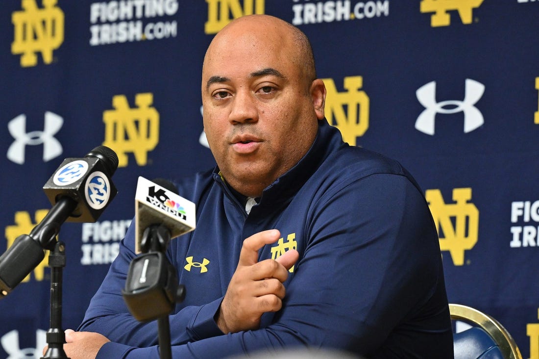 Notre Dame Men   s Basketball head coach Micah Shrewsberry speaks at Media Day Thursday, Oct. 19, 2023, at the Purcell Pavilion.