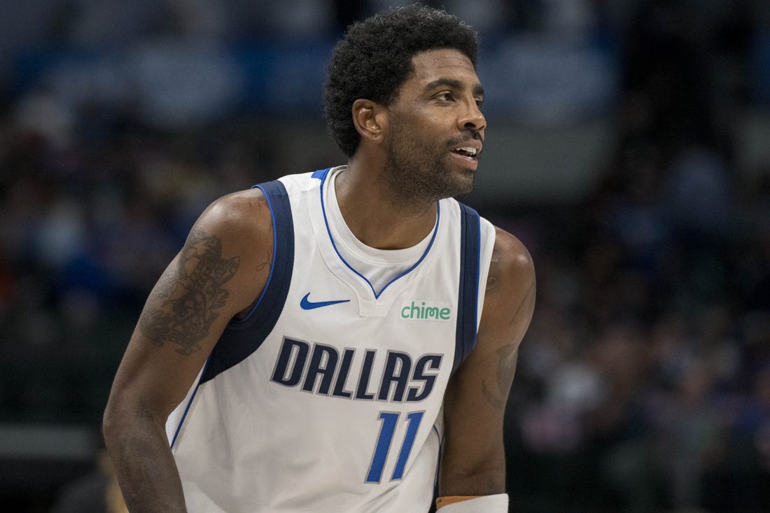 Oct 20, 2023; Dallas, Texas, USA; Dallas Mavericks guard Kyrie Irving (11) in action during the game between the Dallas Mavericks and the Detroit Pistons at the American Airlines Center. Mandatory Credit: Jerome Miron-USA TODAY Sports