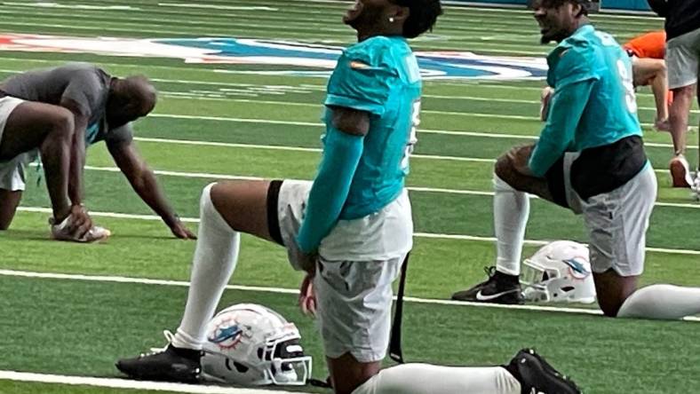 Cornerback Jalen Ramsey is all smiles as he begins workouts with the Dolphins after recovering from knee surgery.