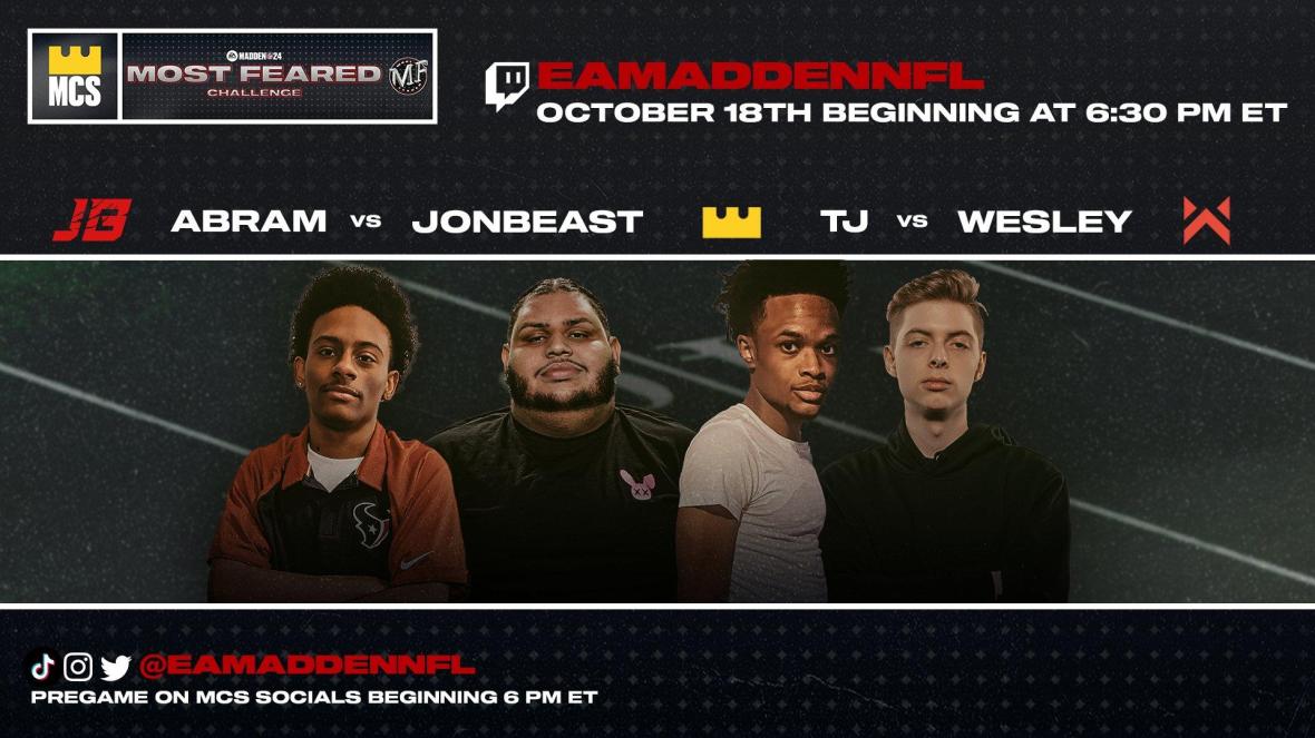Wesley, JonBeast, Abram and TJ will compete in the in-person final for Madden NFL 24's Most Feared competition.
