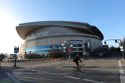 Mar 12, 2020; Portland, Oregon, USA;  An outside view of the Moda Center where the Portland Trail Blazers and the Memphis Grizzlies game was cancelled due to the COVID-19 virus.Mandatory Credit: Jaime Valdez-USA TODAY Sports
