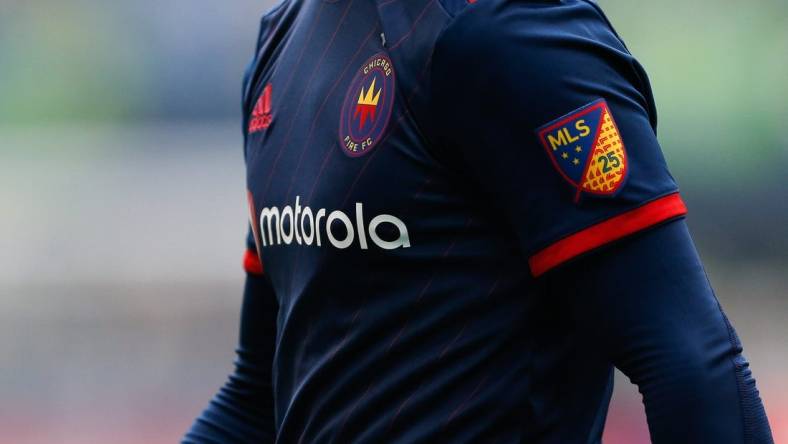 Mar 1, 2020; Seattle, Washington, USA; A Chicago Fire jersey with the MLS logo is seen during the second half against the Seattle Sounders FC at CenturyLink Field. Mandatory Credit: Jennifer Buchanan-USA TODAY Sports