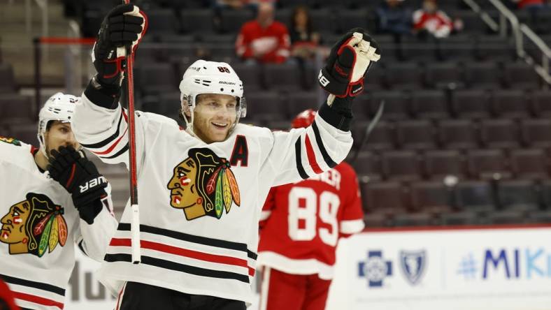 Longtime Chicago Blackhawks right wing Patrick Kane (88) is reportedly joining the Detroit Red Wings. Mandatory Credit: Rick Osentoski-USA TODAY Sports