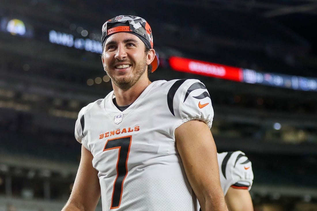 Aug 12, 2022; Cincinnati, Ohio, USA; Cincinnati Bengals quarterback Drew Plitt (7) walks off the field after the game against the Arizona Cardinals at Paycor Stadium. Mandatory Credit: Katie Stratman-USA TODAY Sports