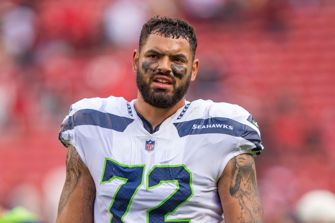 September 18, 2022; Santa Clara, California, USA; Seattle Seahawks offensive tackle Abraham Lucas (72) after the game against the San Francisco 49ers at Levi's Stadium. Mandatory Credit: Kyle Terada-USA TODAY Sports