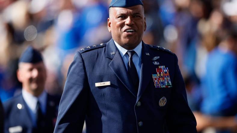 Oct 1, 2022; Colorado Springs, Colorado, USA; U.S. Air Force Academy superintendent Lieutenant General Richard M. Clark in the first quarter between the Air Force Falcons and the Navy Midshipmen at Falcon Stadium. Mandatory Credit: Isaiah J. Downing-USA TODAY Sports