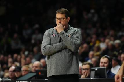 Feb 5, 2023; Boulder, Colorado, USA; Stanford Cardinal head coach Jerod Haase during the first half against the Colorado Buffaloes at the CU Events Center. Mandatory Credit: Ron Chenoy-USA TODAY Sports