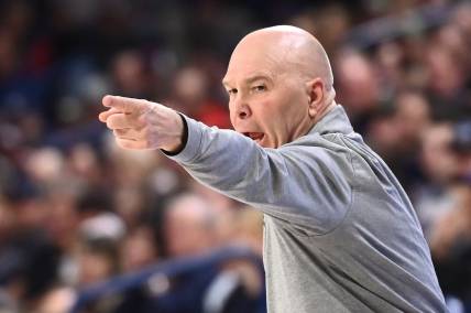 Feb 25, 2023; Spokane, Washington, USA; St. Mary's Gaels head coach Randy Bennett looks on against the Gonzaga Bulldogs in the first half at McCarthey Athletic Center. Mandatory Credit: James Snook-USA TODAY Sports