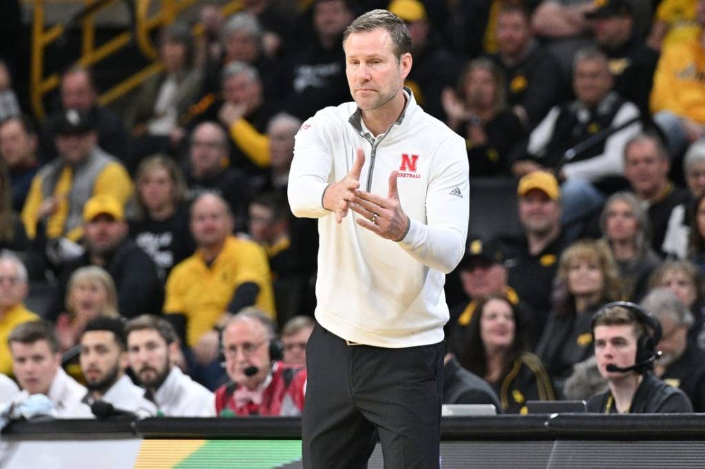 Mar 5, 2023; Iowa City, Iowa, USA; Nebraska Cornhuskers head coach Fred Hoiberg calls for a timeout during the first half against the Iowa Hawkeyes at Carver-Hawkeye Arena. Mandatory Credit: Jeffrey Becker-USA TODAY Sports