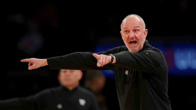 Mar 8, 2023; New York, NY, USA; Butler Bulldogs head coach Thad Matta coaches against the St. John's Red Storm during the second half at Madison Square Garden. Mandatory Credit: Brad Penner-USA TODAY Sports