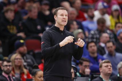 Mar 8, 2023; Chicago, IL, USA; Nebraska Cornhuskers head coach Fred Hoiberg directs his team against the Minnesota Golden Gophers during the first half at United Center. Mandatory Credit: Kamil Krzaczynski-USA TODAY Sports