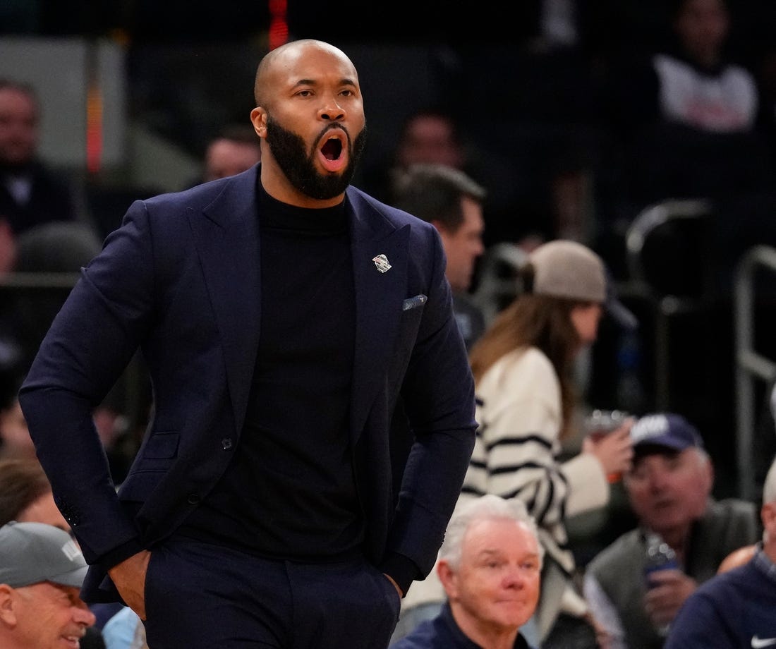 Mar 9, 2023; New York, NY, USA; Villanova Wildcats head coach Kyle Neptune during the game against the Creighton Blue Jays at Madison Square Garden. Mandatory Credit: Robert Deutsch-USA TODAY Sports