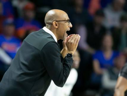 UCF Knights head coach Johnny Dawkins yells at the team during the first half of the NIT tournament Wednesday, March 15, 2023, at Exactech Arena in Gainesville, Fla. Alan Youngblood/Gainesville Sun

Gai Ufucf3takeaways 28265373