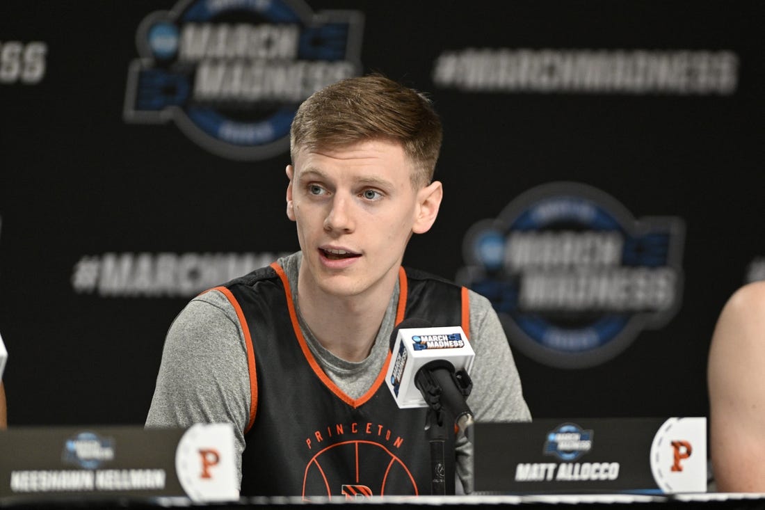 Princeton guard Matt Allocco scored 21 points and the Tigers took down Rutgers in the opener on Monday night. Mandatory Credit: Jamie Rhodes-USA TODAY Sports
