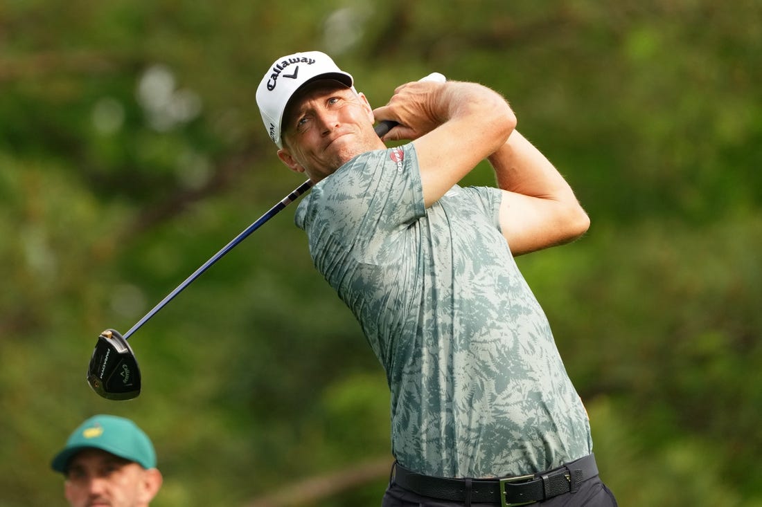 Apr 6, 2023; Augusta, Georgia, USA; Alex Noren tees off on the fifth hole during the first round of The Masters golf tournament. Mandatory Credit: Kyle Terada-USA TODAY Network