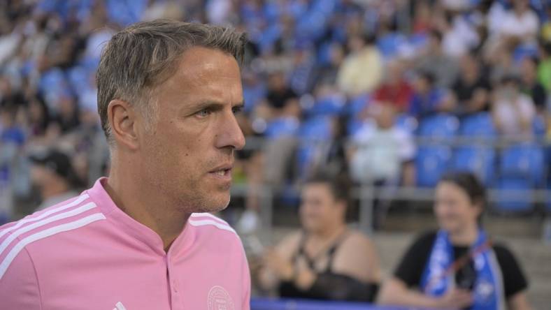 May 27, 2023; Montreal, Quebec, CAN; Inter Miami head coach Phil Neville is seen at Stade Saputo. Mandatory Credit: Eric Bolte-USA TODAY Sports