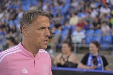 May 27, 2023; Montreal, Quebec, CAN; Inter Miami head coach Phil Neville is seen at Stade Saputo. Mandatory Credit: Eric Bolte-USA TODAY Sports