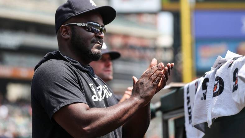 Detroit Tigers assistant hitting coach James Rowson watches a play during the fifth inning against Kansas City Royals at Comerica Park in Detroit on Wednesday, June 21, 2023.