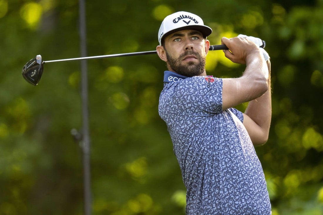 Jul 6, 2023; Silvis, Illinois, USA;  Erik van Rooyen tees off on the second hole during the first round of the John Deere Classic golf tournament. Mandatory Credit: Marc Lebryk-USA TODAY Sports