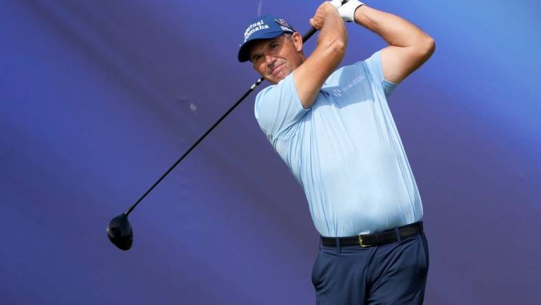 July 21, 2023; Hoylake, ENGLAND, GBR; Padraig Harrington plays on the eighth hole during the second round of The Open Championship golf tournament at Royal Liverpool. Mandatory Credit: Kyle Terada-USA TODAY Sports