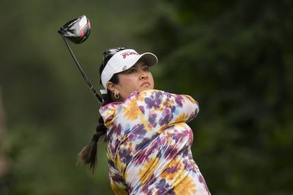 Aug 25, 2023; Vancouver, British Columbia, CAN; Lilia Vu tess off on the fourth hole during the second round of the CPKC Women's Open golf tournament at Shaughnessy Golf & Country Club. Mandatory Credit: Bob Frid-USA TODAY Sports