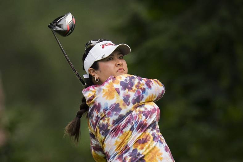 Aug 25, 2023; Vancouver, British Columbia, CAN; Lilia Vu tess off on the fourth hole during the second round of the CPKC Women's Open golf tournament at Shaughnessy Golf & Country Club. Mandatory Credit: Bob Frid-USA TODAY Sports