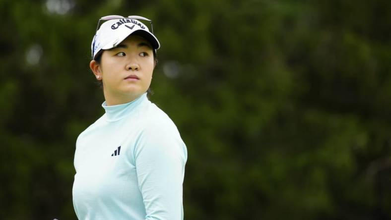 Sep 8, 2023; Madeira, OH, USA;  Rose Zhang, Irvine, Calif., competes in the 2023 Kroger Queen City Championship presented by P&G at Kenwood Country Club in Madeira, Ohio, Friday, Sept. 8, 2023. Mandatory Credit: Liz Dufour-USA TODAY Sports