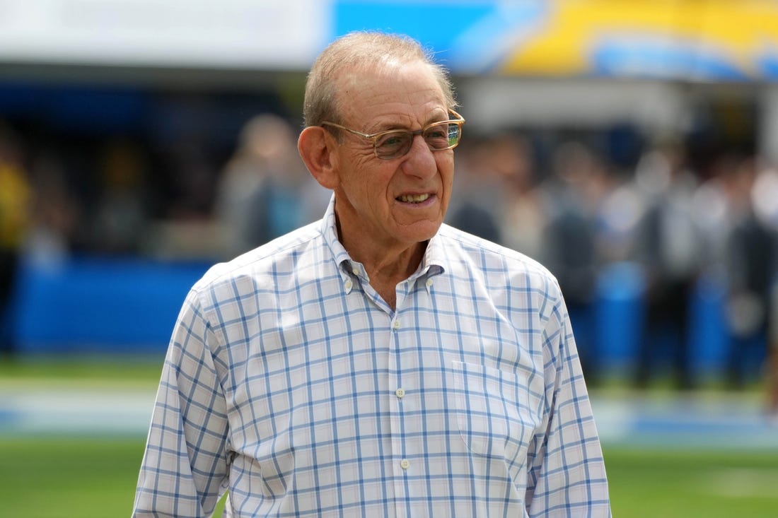 Sep 10, 2023; Inglewood, California, USA; Miami Dolphins owner Stephen Ross watches from the sidelines during the game against the Los Angeles Chargers at SoFi Stadium. Mandatory Credit: Kirby Lee-USA TODAY Sports