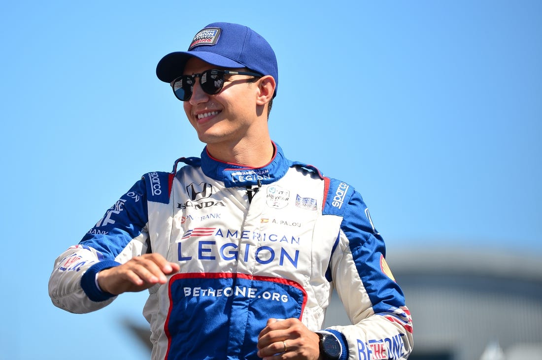 Sep 10, 2023; Salinas, California, USA; Chip Ganassi Racing driver Alex Palou (10) of Spain is introduced before the Grand Prix of Monterey at WeatherTech Raceway Laguna Seca. Mandatory Credit: Gary A. Vasquez-USA TODAY Sports