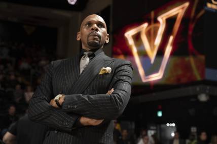 Vanderbilt head coach Jerry Stackhouse looks out onto the court before their game against Auburn at Memorial Gymnasium on Feb. 18, 2023, in Nashville.