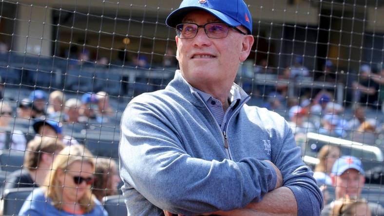 Sep 17, 2023; New York City, New York, USA; New York Mets owner Steve Cohen on the field before a game against the Cincinnati Reds at Citi Field. Mandatory Credit: Brad Penner-USA TODAY Sports