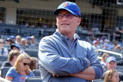 Sep 17, 2023; New York City, New York, USA; New York Mets owner Steve Cohen on the field before a game against the Cincinnati Reds at Citi Field. Mandatory Credit: Brad Penner-USA TODAY Sports