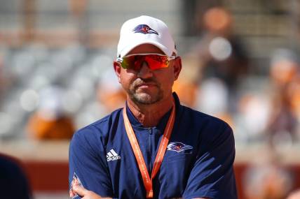 Sep 23, 2023; Knoxville, Tennessee, USA; UTSA Roadrunners head coach Jeff Traylor before the game between the Tennessee Volunteers and the UTSA Roadrunners at Neyland Stadium. Mandatory Credit: Randy Sartin-USA TODAY Sports
