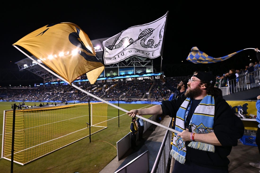 Sep 27, 2023; Philadelphia, Pennsylvania, USA; Philadelphia Union fans react against FC Dallas doing the first half at Subaru Park. Mandatory Credit: Kyle Ross-USA TODAY Sports