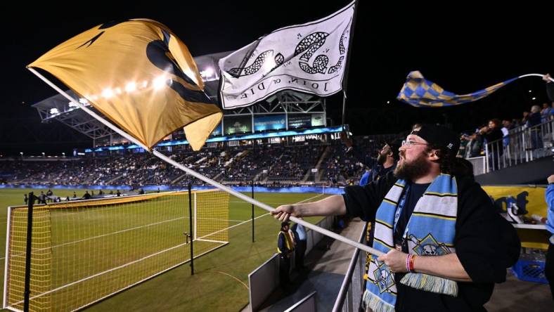 Sep 27, 2023; Philadelphia, Pennsylvania, USA; Philadelphia Union fans react against FC Dallas doing the first half at Subaru Park. Mandatory Credit: Kyle Ross-USA TODAY Sports