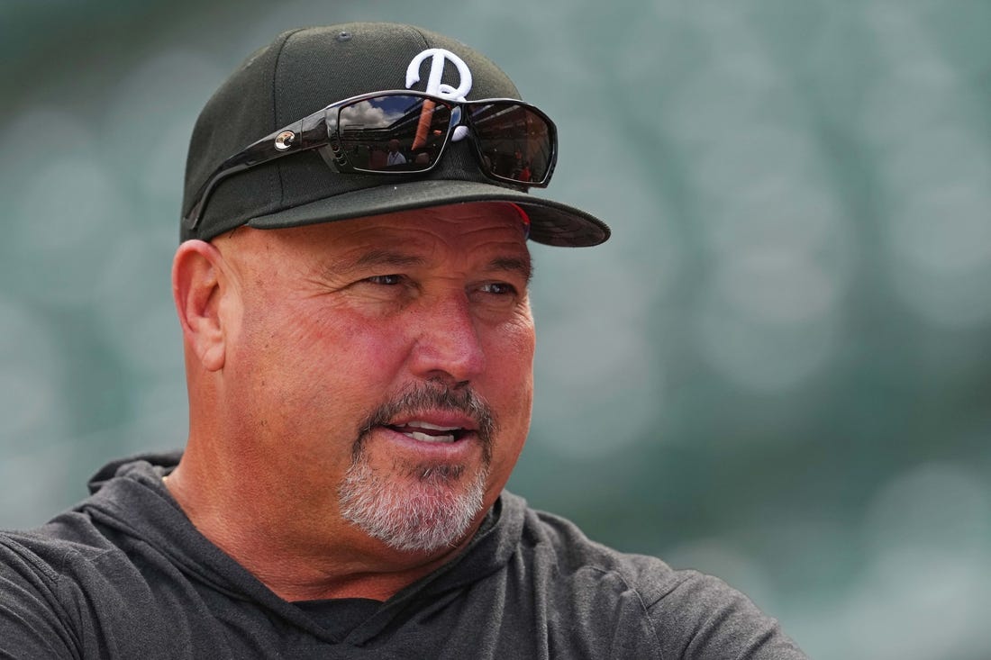 Oct 8, 2023; Baltimore, Maryland, USA; Baltimore Orioles manager Brandon Hyde (18) looks on before game two of the ALDS for the 2023 MLB playoffs against the Texas Rangers at Oriole Park at Camden Yards. Mandatory Credit: Mitch Stringer-USA TODAY Sports