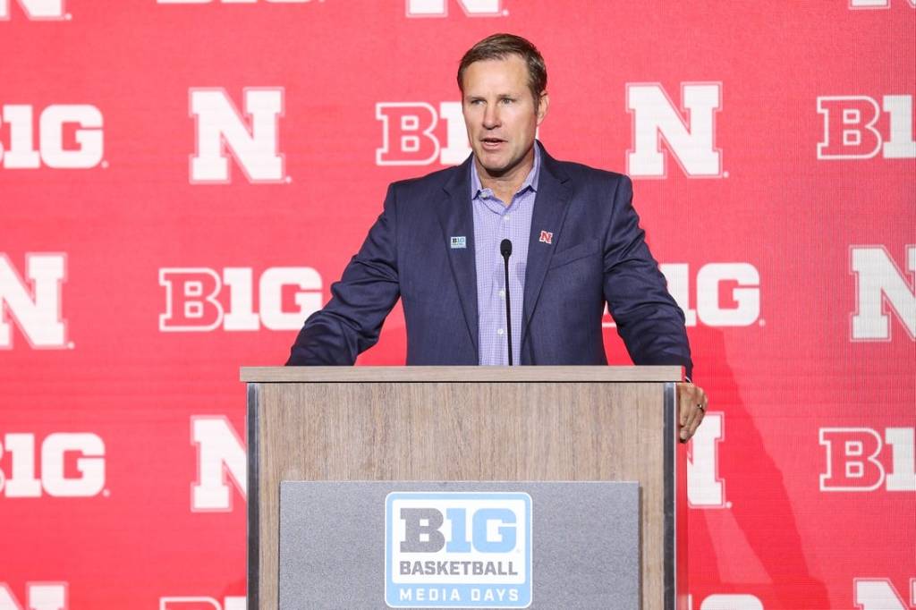 Oct 10, 2023; Minneapolis, MN, USA; Nebraska Cornhuskers head coach Fred Hoiberg speaks to the media during the Big Ten basketball media days at Target Center. Mandatory Credit: Matt Krohn-USA TODAY Sports