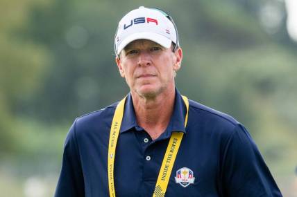 September 25, 2023; Rome, ITALY; Team USA vice-captain Steve Stricker on the driving range prior to the start of the Ryder Cup golf competition at Marco Simone Golf and Country Club. Mandatory Credit: Kyle Terada-USA TODAY Sports