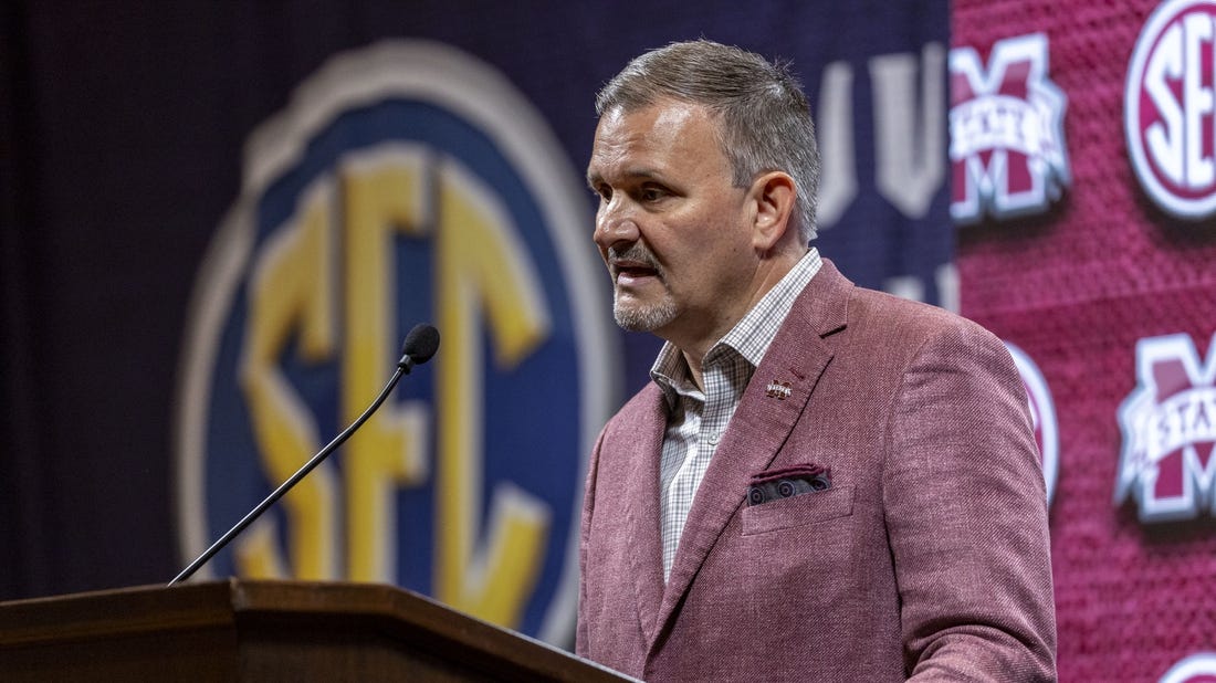 Oct 18, 2023; Birmingham, AL, USA; Mississippi State Bulldogs head coach Chris Jans talks with the media during the SEC Basketball Tipoff at Grand Bohemian Hotel Mountain Brook. Mandatory Credit: Vasha Hunt-USA TODAY Sports