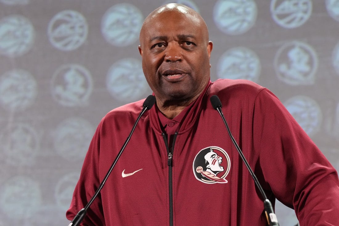 Oct 25, 2023; Charlotte, NC, USA;  Florida State Seminoles head coach Leonard Hamilton speaks to the media during the ACC Tipoff at Hilton Charlotte Uptown. Mandatory Credit: Jim Dedmon-USA TODAY Sports