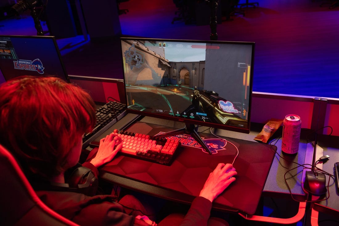 Players Dresden Lewis, 20, of Matawan warms up before the start of the actual competition. Brookdale Community College has built an esports arena where students and the community can practice video gaming. It's the latest step in joining a rapidly growing industry. As part of it, the college also has introduced its first varsity esports team featuring 19 players for three different games.