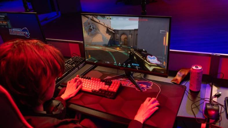 Players Dresden Lewis, 20, of Matawan warms up before the start of the actual competition. Brookdale Community College has built an esports arena where students and the community can practice video gaming. It's the latest step in joining a rapidly growing industry. As part of it, the college also has introduced its first varsity esports team featuring 19 players for three different games.