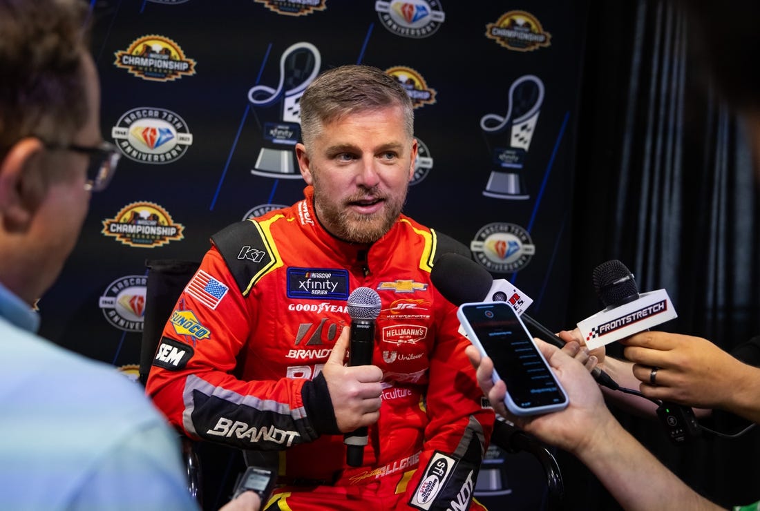 Nov 2, 2023; Avondale, Arizona, USA; NASCAR Xfinity Series driver Justin Allgaier during Championship Media Day at Phoenix Raceway. Mandatory Credit: Mark J. Rebilas-USA TODAY Sports