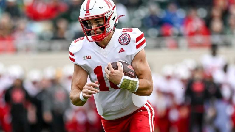 Nebraska's Heinrich Haarberg runs for a touchdown against Michigan State during the second quarter on Saturday, Nov. 4, 2023, at Spartan Stadium in East Lansing.