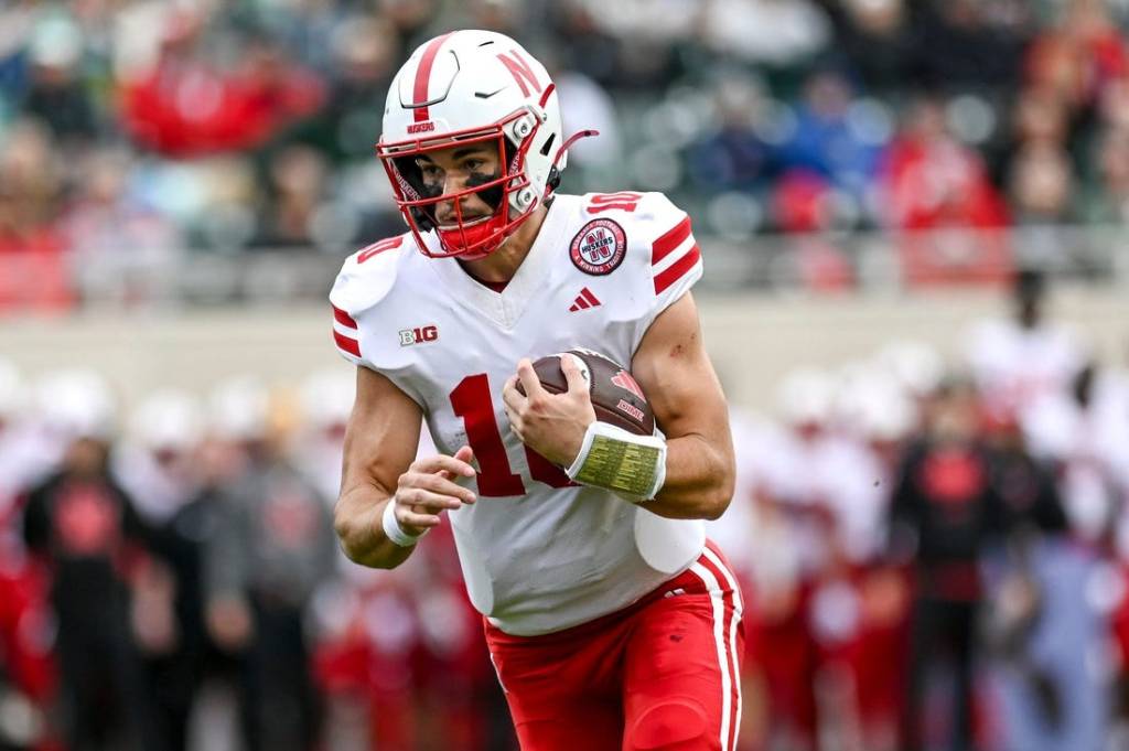 Nebraska's Heinrich Haarberg runs for a touchdown against Michigan State during the second quarter on Saturday, Nov. 4, 2023, at Spartan Stadium in East Lansing.