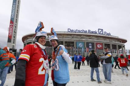 Nov 5, 2023; Frankfurt, Germany, ;  fans gather for an NFL International Series game between the Miami Dolphins and Kansas City Chiefs at Deutsche Bank Park. Mandatory Credit: Nathan Ray Seebeck-USA TODAY Sports