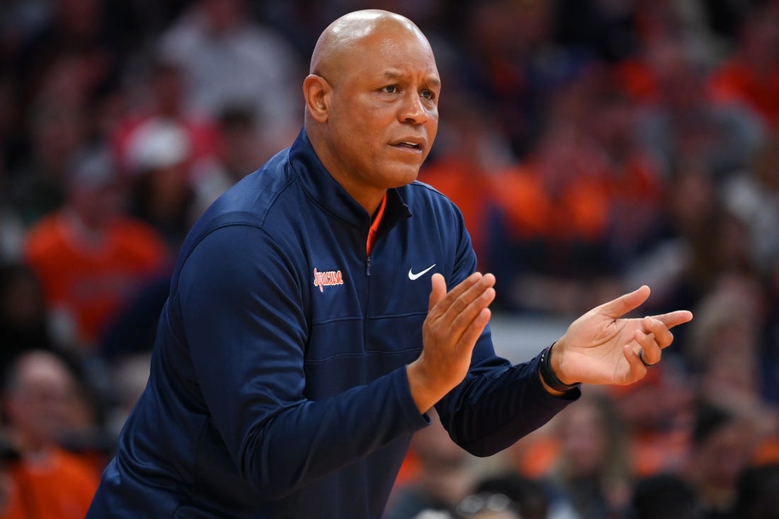 Nov 6, 2023; Syracuse, New York, USA; Syracuse Orange head coach Adrian Autry reacts to a play against the New Hampshire Wildcats during the first half at the JMA Wireless Dome. Mandatory Credit: Rich Barnes-USA TODAY Sports