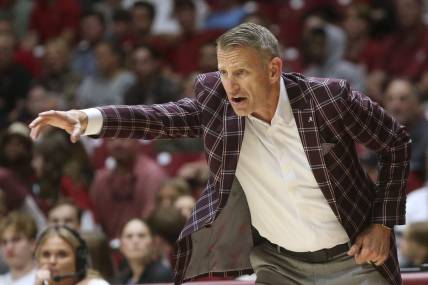 Nov 6, 2023; Tuscaloosa, Alabama, USA;  Alabama head coach Nate Oats directs the Crimson Tide as they play Morehead State in the game at Coleman Coliseum. Mandatory Credit: Gary Cosby Jr.-USA TODAY Sports
