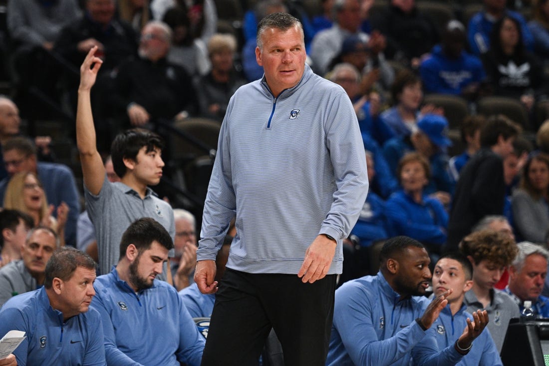 Nov 7, 2023; Omaha, Nebraska, USA;  Creighton Bluejays head coach Greg McDermott watches action against the Florida A&M Rattlers in the second half at CHI Health Center Omaha. Mandatory Credit: Steven Branscombe-USA TODAY Sports